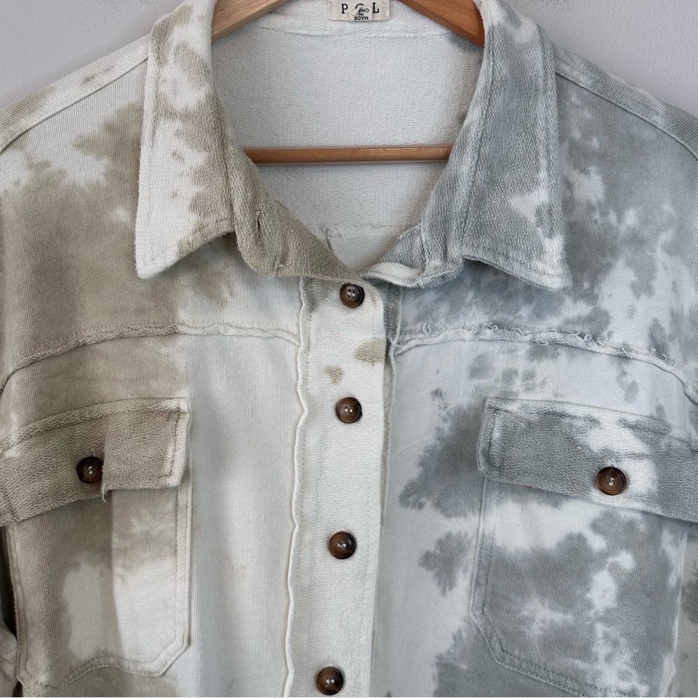 POL Cotton Tie-Dye Shacket Jacket Balloon Sleeves Button Front Pockets Large - Picture 4 of 15